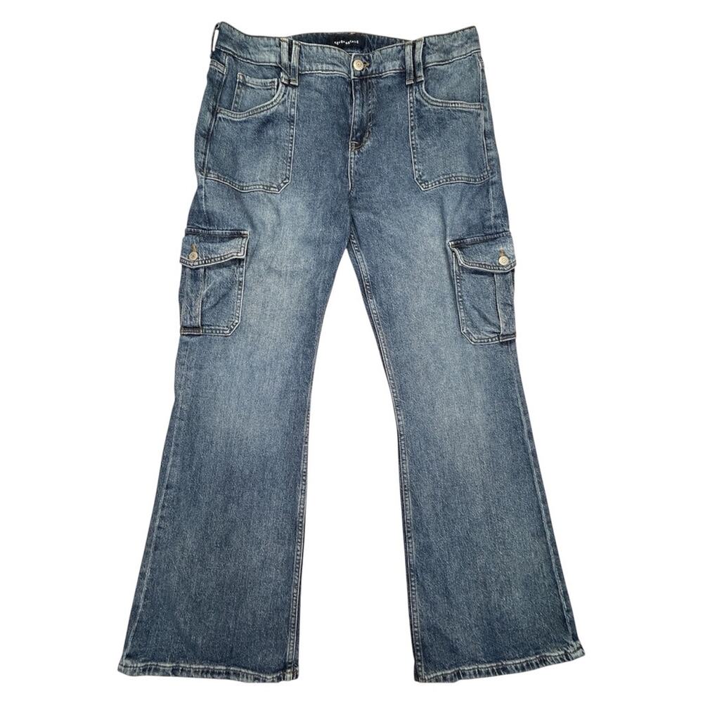 Aeropostale Mid Rise Flare Utility Jeans Womens 16R Cargo 38x32 Denim Distressed